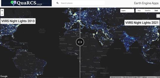 Space-time dynamics of nighttime lights: VIIRS-annual data