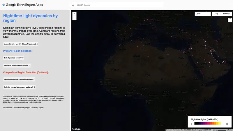 Regional annual time series of nighttime lights (VIIRS-like) 1992-2024