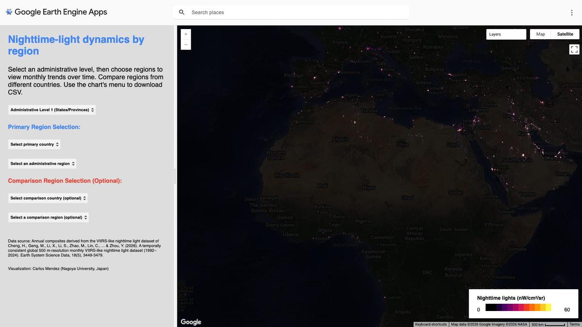 Regional annual time series of nighttime lights (VIIRS-like) 1992-2024