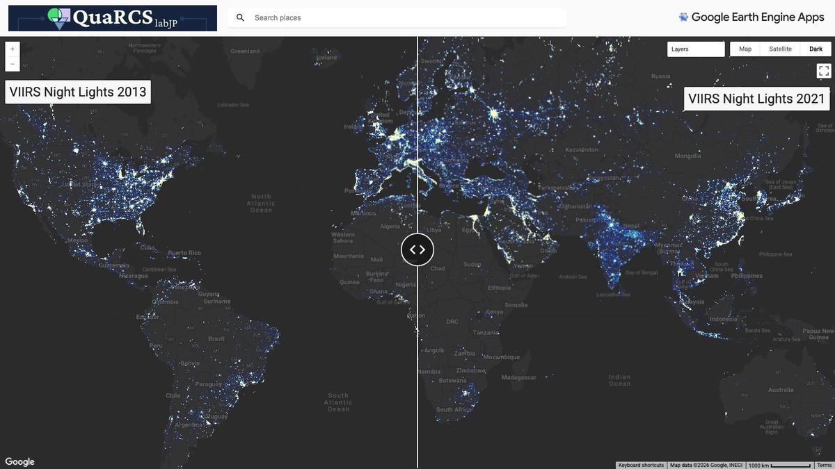 Space-time dynamics of nighttime lights: VIIRS-annual data